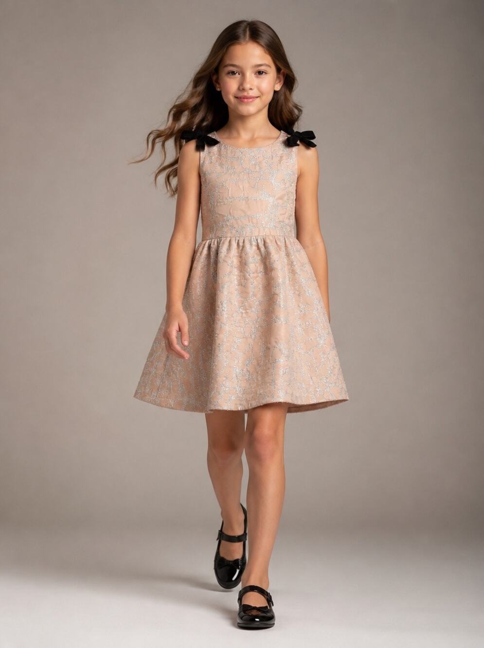 NWT Holiday Formal A Loves A Girls Pink Metallic Bow Special Party Dress XL